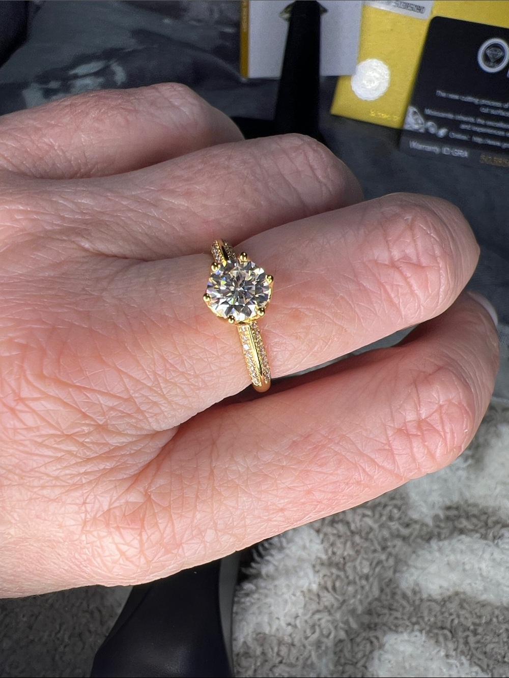 18k over S925 Solitaire Round Cut Moissanite Engagement Ring with Pavé Band